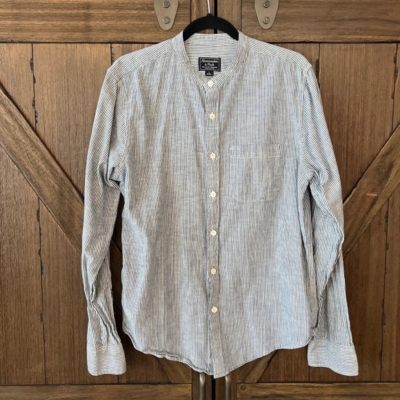 Abercrombie & Fitch Stripped Banded Collar Button Down Long Sleeve Shirt Size L - Picture 2 of 7